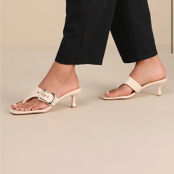 Lulus Meline Bone Thong Buckle Slide Sandals White Size 10 - Picture 7 of 9